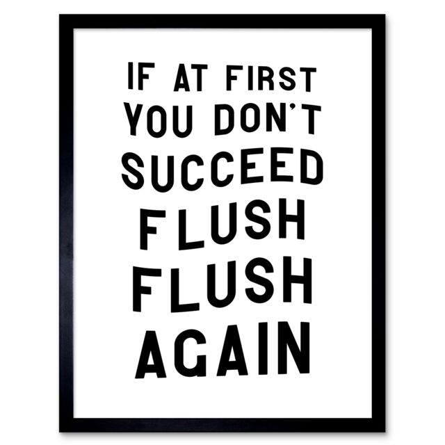 "Artery8 Wall Art Print If At First You Don't Succeed Flush Again Funny Bathroom Toilet Sign Art Framed in Black - Size: W12"" x H16""" - image 1
