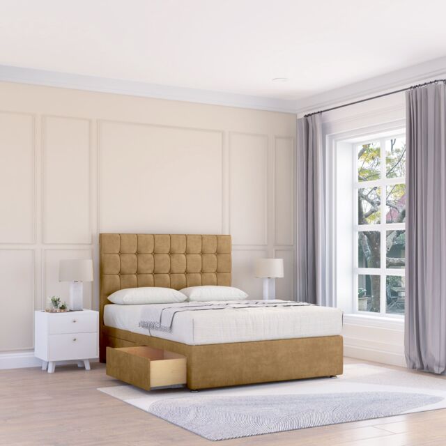 "Sloomy Alabama Plush Bed Set With No Drawers Mattress & 54"" Headboard in Light Brown - Size: King" - image 1