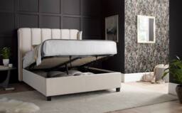Bedmaster Aurora Velvet Ottoman Bed & Cotswold 3000 Pocket Sprung Natural Mattress in Light Stone - Size: King