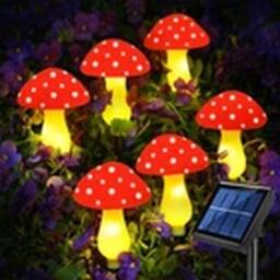 Havendro 6Pcs Red Solar Mushroom Fairy String Lights LED Garden Ornament - thumbnail 3