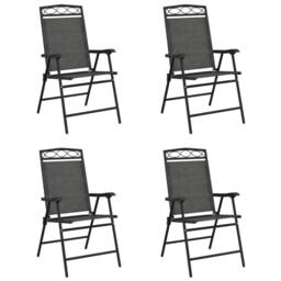 Berkfield Home Beautiful Folding Garden Chairs 4 pcs Melange Grey Steel & Textilene - thumbnail 3