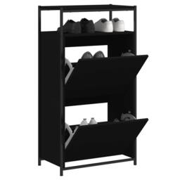 Berkfield Home Shoe Cabinet Black 60x34x112 cm Engineered Wood - Size: 60 x 34 x 112 cm - thumbnail 2