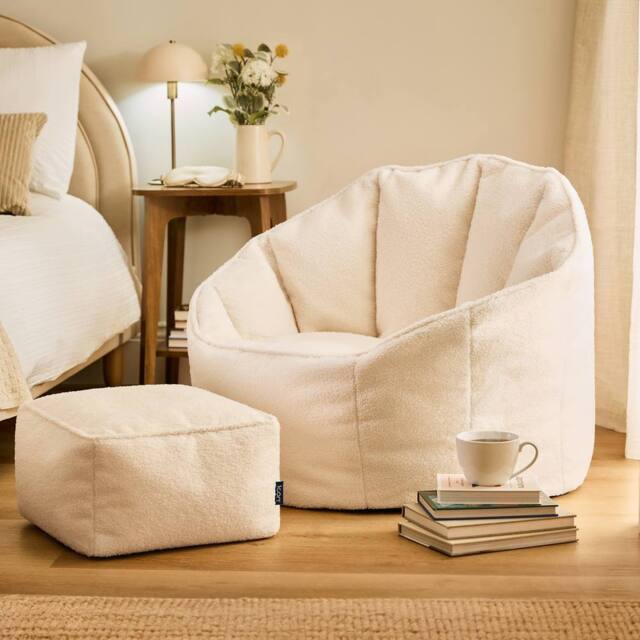 icon Boucle Sirena Accent Chair & Footstool Bundle in Cream - image 1
