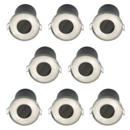 First Choice Lighting Set of 8 Fire Rated Bathroom Recessed Downlights - Brushed Steel IP65 in Silver