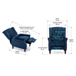 More4Homes Althorpe Wing Back Recliner Button Back Fireside Velvet Chair in Dark Blue - thumbnail 7