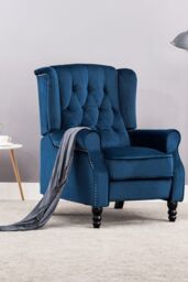 More4Homes Althorpe Wing Back Recliner Button Back Fireside Velvet Chair in Dark Blue - thumbnail 2