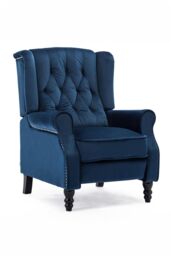 More4Homes Althorpe Wing Back Recliner Button Back Fireside Velvet Chair in Dark Blue - thumbnail 3