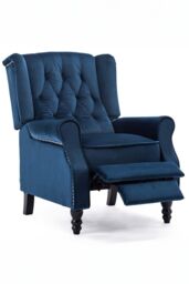 More4Homes Althorpe Wing Back Recliner Button Back Fireside Velvet Chair in Dark Blue - thumbnail 4