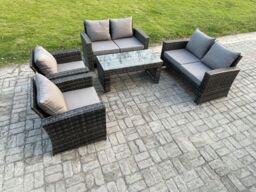 Fimous 6 Seater Dark Grey Mixed High Back Rattan Sofa Set Coffee Table Garden Furniture Outdoor Patio With Love Sofa - thumbnail 1
