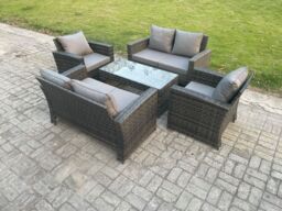 Fimous 6 Seater Dark Grey Mixed High Back Rattan Sofa Set Coffee Table Garden Furniture Outdoor Patio With Love Sofa - thumbnail 2