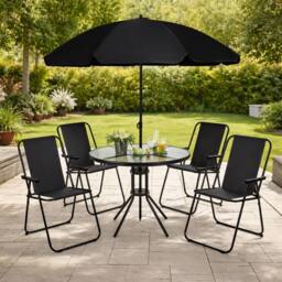 Marco Paul Black 4 Seater Garden Dining Set with Parasol Outdoor Furniture - thumbnail 1
