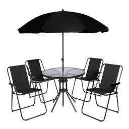 Marco Paul Black 4 Seater Garden Dining Set with Parasol Outdoor Furniture - thumbnail 2