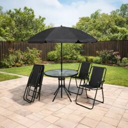 Marco Paul Black 4 Seater Garden Dining Set with Parasol Outdoor Furniture - thumbnail 3