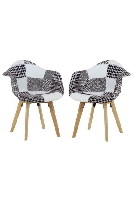 Life Interiors Set of 2 Patchwork Fabric Dining Chairs with Wooden Legs, Modern Accent Chair - image 1