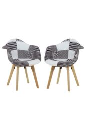 Life Interiors Set of 2 Patchwork Fabric Dining Chairs with Wooden Legs, Modern Accent Chair - thumbnail 1