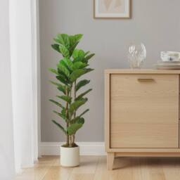 VOGREX 120cm Artificial Fiddle Leaf Fig Solid Wood Trunk in Green - thumbnail 3