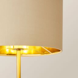 ValueLights Christina Fabric with Gold Inner Drum Shade Gold Palm Leaf Table Lamp with Bulb in Natural - thumbnail 4