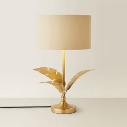 ValueLights Christina Fabric with Gold Inner Drum Shade Gold Palm Leaf Table Lamp with Bulb in Natural - thumbnail 6