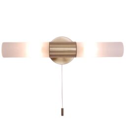 Happy Homewares Modern IP44 Rated Bathroom Wall Light Fitting with Tubular Glass Shades & Pull Switch in Metallic Gold - thumbnail 5