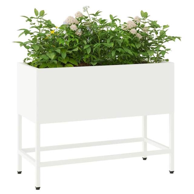 Berkfield Home Raised Garden Planter 60x26x45 cm White Steel - Size: 60 x 26 x 45 cm - image 1