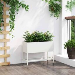 Berkfield Home Raised Garden Planter 60x26x45 cm White Steel - Size: 60 x 26 x 45 cm - thumbnail 4