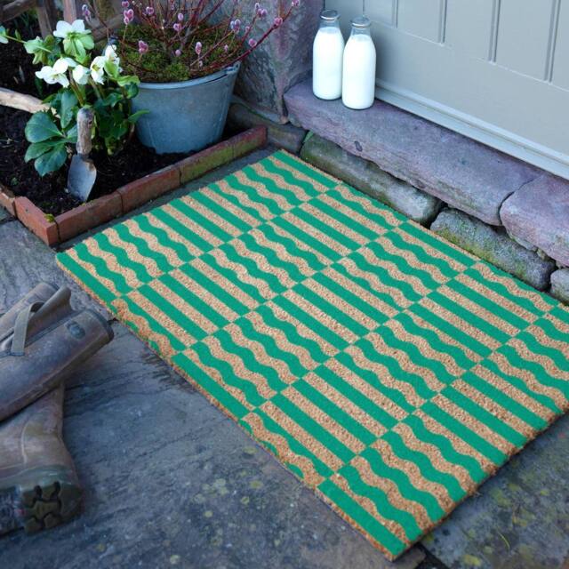 Artsy Mats Elizabeth Olwen Green Wave Coir Doormat (90x60cm) - Size: 60 x 90 cm - image 1
