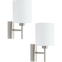 Loops 2 PACK Wall Light Colour Satin Nickel Shade White Fabric Rocker Switch E27 60W in Metallics - thumbnail 1