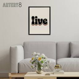 "Artery8 Live Bold Retro Rainbow Font Word Typography Framed Canvas Wall Art in Beige - Size: W12"" x H16""" - thumbnail 3