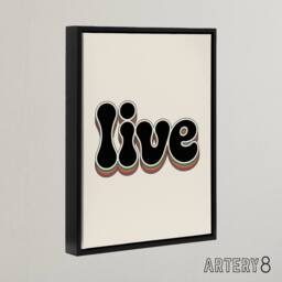 "Artery8 Live Bold Retro Rainbow Font Word Typography Framed Canvas Wall Art in Beige - Size: W12"" x H16""" - thumbnail 2