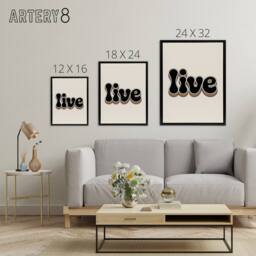 "Artery8 Live Bold Retro Rainbow Font Word Typography Framed Canvas Wall Art in Beige - Size: W12"" x H16""" - thumbnail 4