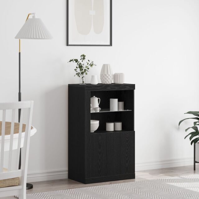 Berkfield Home Sideboard with LED Lights Black Oak 60, 5x37x100 cm - Size: 5 x 37 x 100 cm - image 1