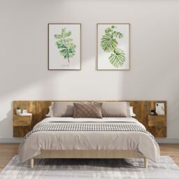 Berkfield Home Bed Headboard with Cabinets Smoked Oak Engineered Wood in Brown