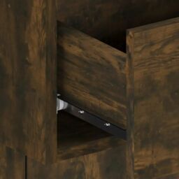 Berkfield Home Bed Headboard with Cabinets Smoked Oak Engineered Wood in Brown - thumbnail 6