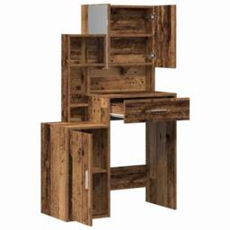 Berkfield Home Dressing Table with Mirror&LED Lights Old Wood Engineered Wood in Brown - thumbnail 5
