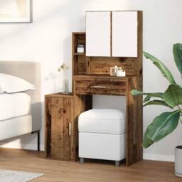 Berkfield Home Dressing Table with Mirror&LED Lights Old Wood Engineered Wood in Brown - thumbnail 4