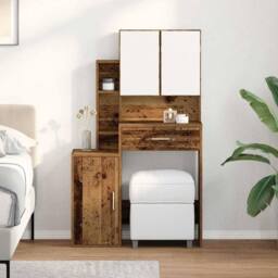 Berkfield Home Dressing Table with Mirror&LED Lights Old Wood Engineered Wood in Brown - thumbnail 2