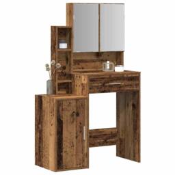 Berkfield Home Dressing Table with Mirror&LED Lights Old Wood Engineered Wood in Brown - thumbnail 3