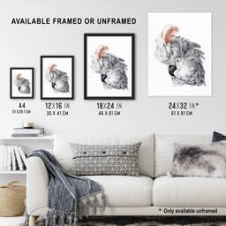 Artery8 Cockatoo Parrot Head Watercolour Schouman Framed Wall Art Print in White - Size: A4 - thumbnail 3