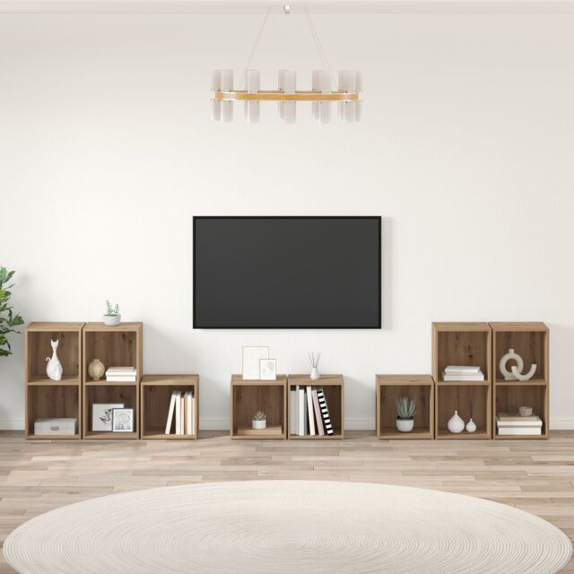 Berkfield Home TV Cabinet Set with Shelf with Storage 8 pcs Artisan Oak Engineered Wood in Brown - image 1