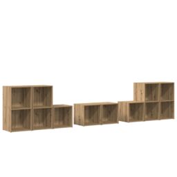 Berkfield Home TV Cabinet Set with Shelf with Storage 8 pcs Artisan Oak Engineered Wood in Brown - thumbnail 2