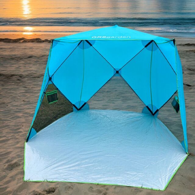 Gr8 Garden Blue Pop Up Family Beach Tent Sun Shade Camping Shelter 3-4 Person UPF50+ UV - image 1