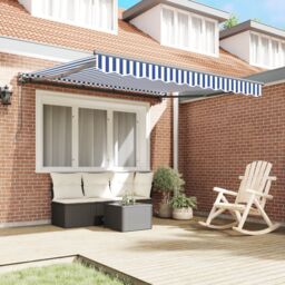 Berkfield Home Retractable Awning Manual Blue & White 300x250 cm - thumbnail 3