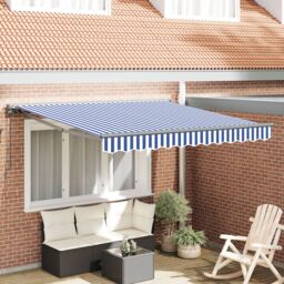 Berkfield Home Retractable Awning Manual Blue & White 300x250 cm - thumbnail 1