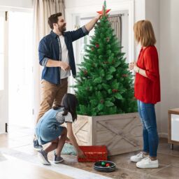 Costway Vintage Christmas Tree Collar Box 100% Solid Wood Wooden Tree Box Stand Cover W/ Hook & Loop Fastener in Light Brown - thumbnail 3