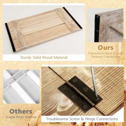 Costway Vintage Christmas Tree Collar Box 100% Solid Wood Wooden Tree Box Stand Cover W/ Hook & Loop Fastener in Light Brown - thumbnail 6
