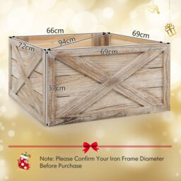 Costway Vintage Christmas Tree Collar Box 100% Solid Wood Wooden Tree Box Stand Cover W/ Hook & Loop Fastener in Light Brown - thumbnail 2