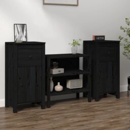 Berkfield Home Sideboards 2 pcs Black 40x35x80 cm Solid Wood Pine - Size: 40 x 35 x 80 cm
