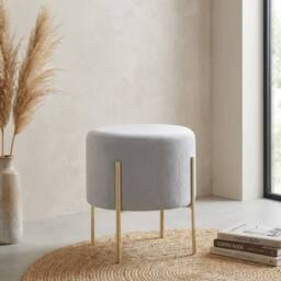Garden Greatness Hayes Round Grey Velvet Stool in Brown