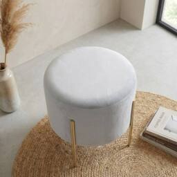 Garden Greatness Hayes Round Grey Velvet Stool in Brown - thumbnail 2