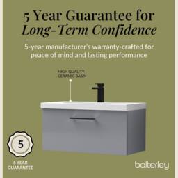 Balterley 800mm Wall Hung 1 Drawer Vanity Basin Unit, Satin Grey, Black Handle in Grey - thumbnail 6